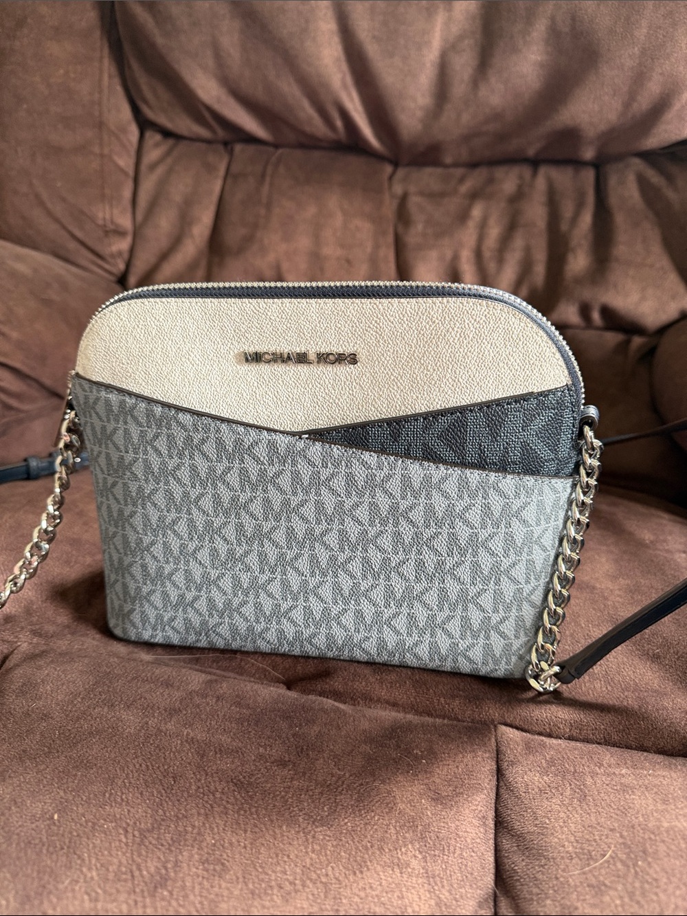 Michael Kors Colorblock Signature Crossbody - Beige, Gray